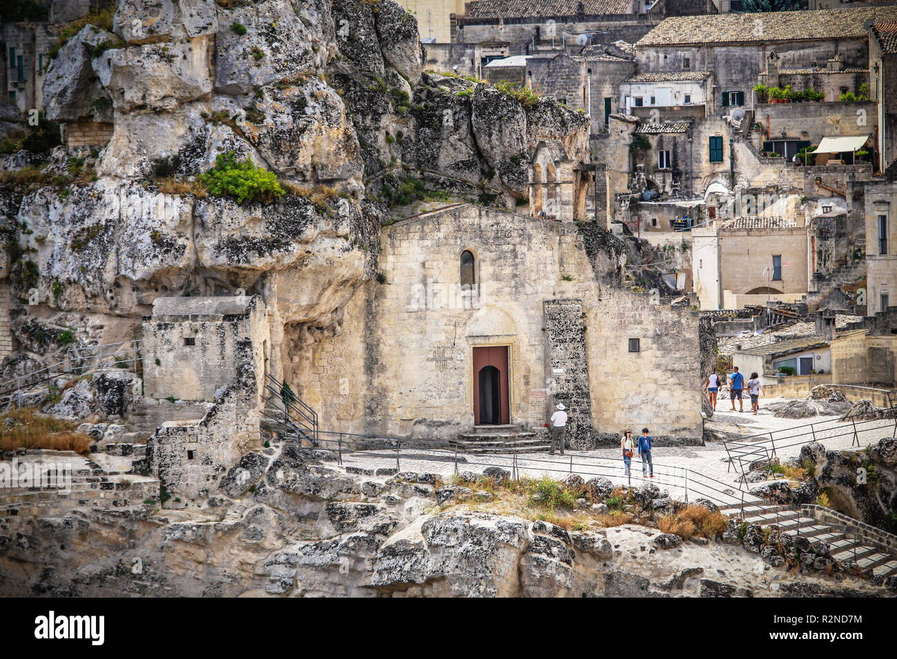 Matera, Italien - Juli 2016: Häuser von Matera auch als Stadt der Steine der Europäischen Kulturhauptstadt 2019 Stockfoto