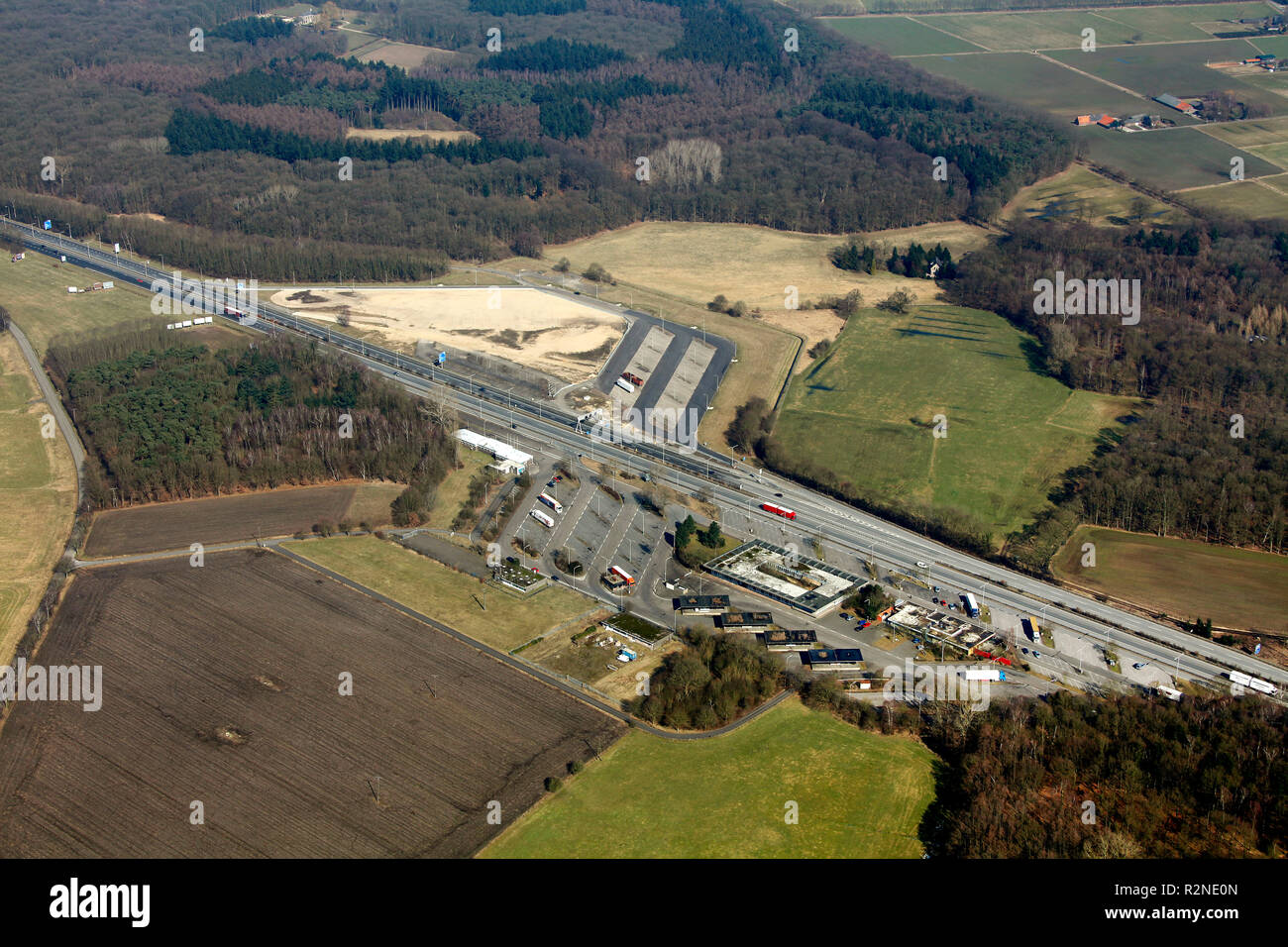 Grenzübergang A3, Elten, Emmerich, Niederrhein, Nordrhein-Westfalen, Deutschland, Europa, Stockfoto