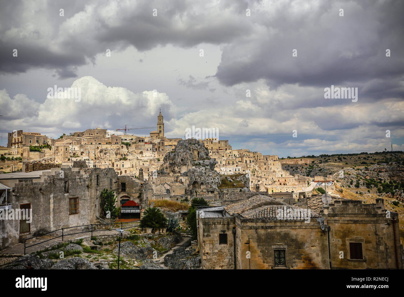 Matera, Italien - Juli 2016: Häuser von Matera auch als Stadt der Steine der Europäischen Kulturhauptstadt 2019 Stockfoto