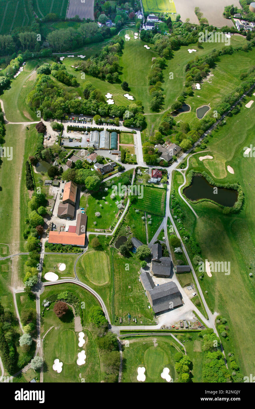 Luftaufnahme, Golfplatz Essen Heidhausen, Grüns, Bunker, Wiesen, Rasenflächen, Sport, Golf, Essen, Ruhrgebiet, Nordrhein-Westfalen, Deutschland, Europa, Stockfoto