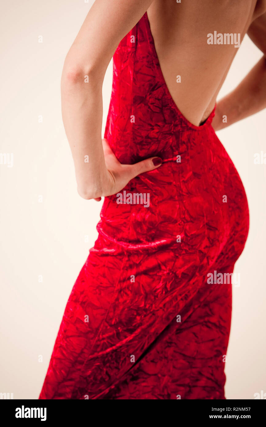 Roter Samt-Kleid Stockfoto