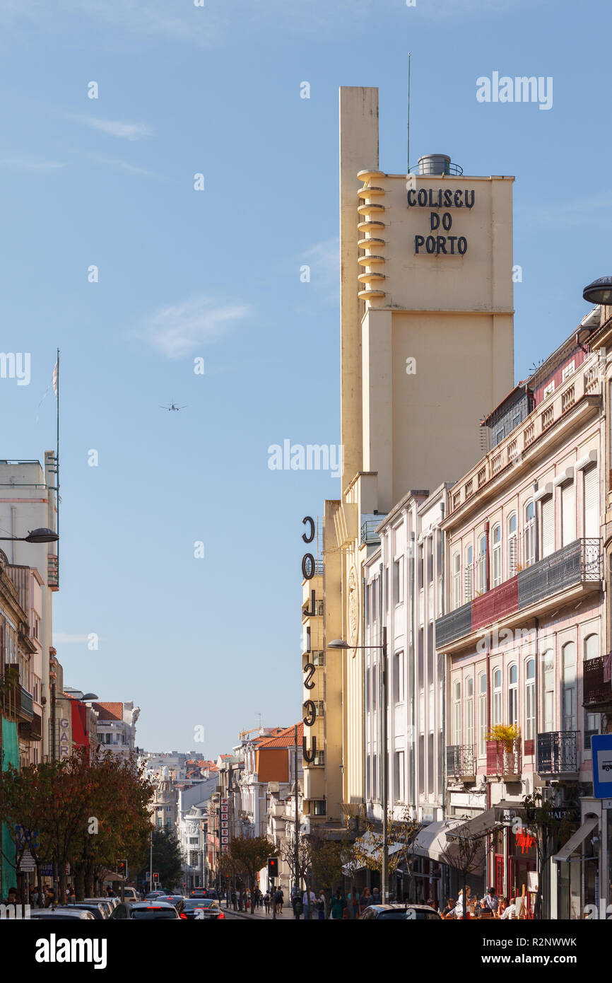 PORTO, PORTUGAL - Oktober 26, 2018: Kolosseum von Porto (Coliseu do Porto) Stockfoto