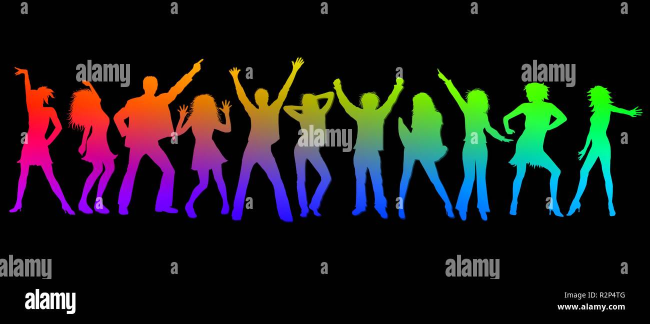 Bunte tanzende Silhouetten Stockfoto