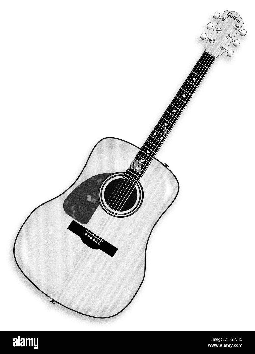 Eine typische Links Akustik Gitarre Zeichnung übergeben isoliert auf einem  weißen Hintergrund Stockfotografie - Alamy