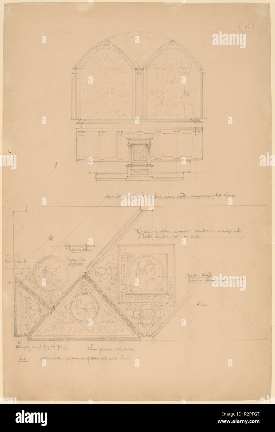 Studie über ein Altarbild und Deckenplatten. Vom: d. 1896. Maße: gesamt: 48,4 x 32,8 cm (19 1/16 x 12 15/16 in.). Medium: Graphit. Museum: Nationalgalerie, Washington DC. Autor: John Russell Papst. Stockfoto