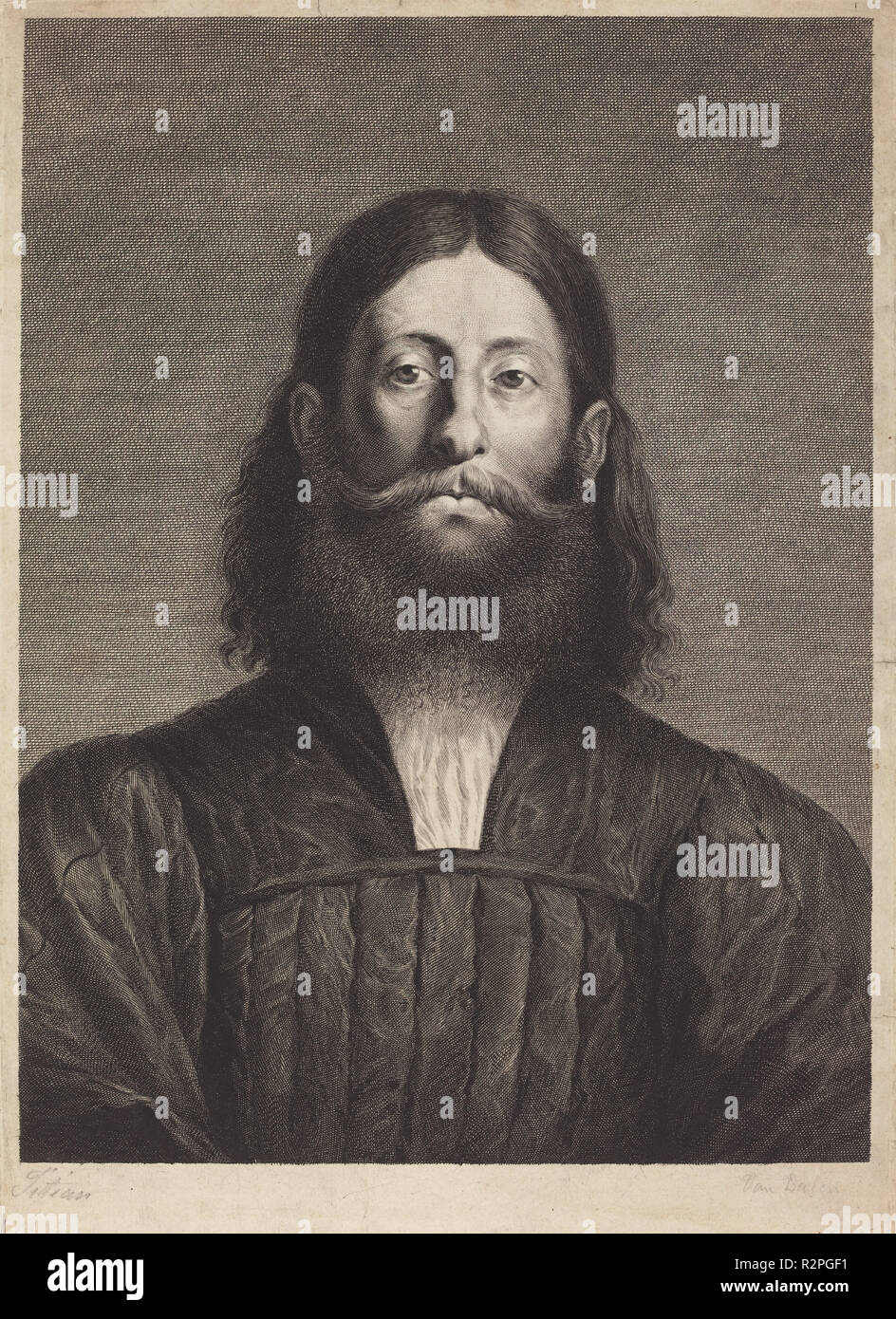 Giorgione Barbarelli. Abmessungen: Platte: 41,3 x 29,2 cm (16 1/4 x 11 1/2 in.) Blatt: 43,4 x 30,5 cm (17 1/8 x 12 in.). Medium: Gravur auf Bütten. Museum: Nationalgalerie, Washington DC. Autor: Cornelis Van Dalen I, nach Tizian. Stockfoto