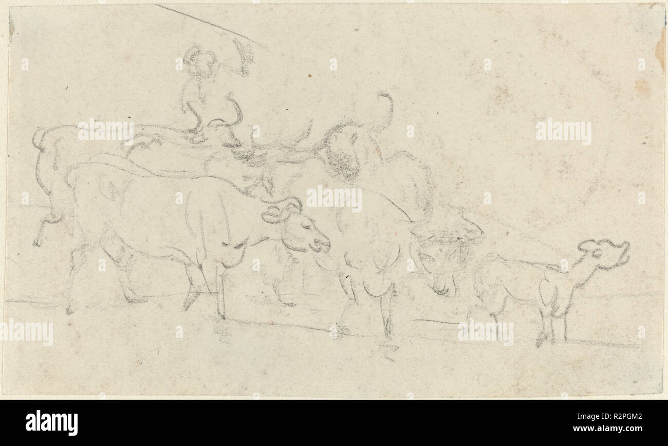 Vieh. Maße: Gesamt: 7,7 x 13 cm (3 1/16 x 5 1/8 in.). Medium: Graphit auf Papier webten. Museum: Nationalgalerie, Washington DC. Autor: Thomas Rowlandson. Stockfoto
