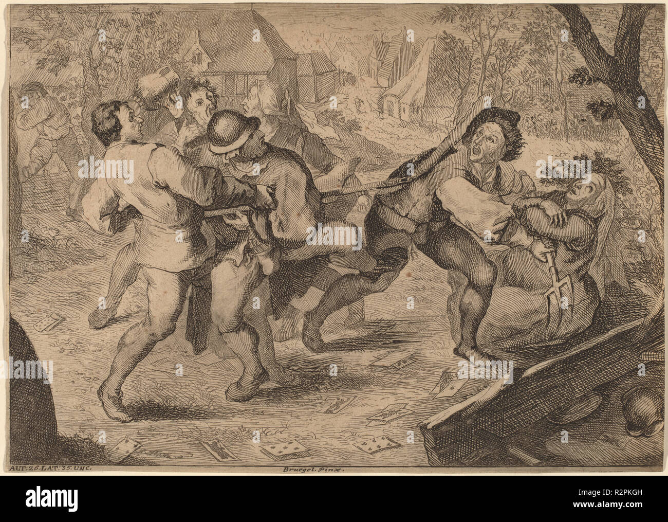 Bauern kämpfen. Vom: 1728/1735 veröffentlicht. Medium: Gravur. Museum: Nationalgalerie, Washington DC. Autor: Anton Josef Prenner nach Pieter Brueghel der Ältere. Stockfoto