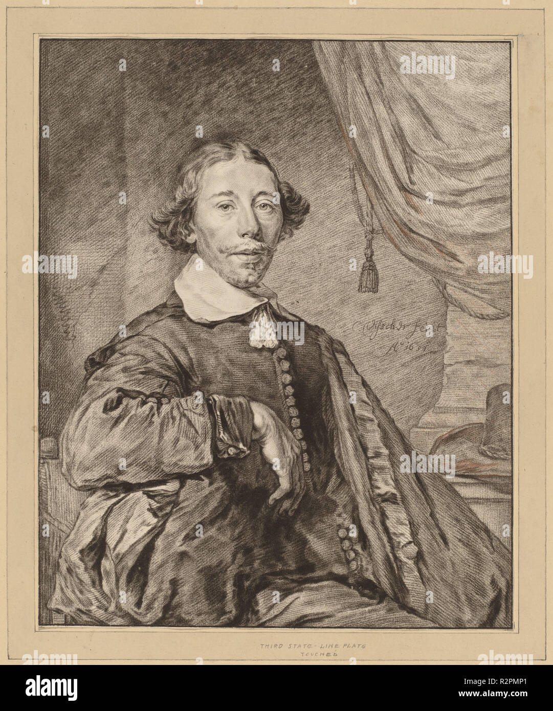 Porträt einer sitzenden Menschen. Stand: 1771. Medium: Übertragen von Technik, von Hand gefärbt mit roter Kreide (?). Museum: Nationalgalerie, Washington DC. Autor: Cornelis Ploos van Amstel und Johannes Kornlein nach Cornelis Visscher. Stockfoto