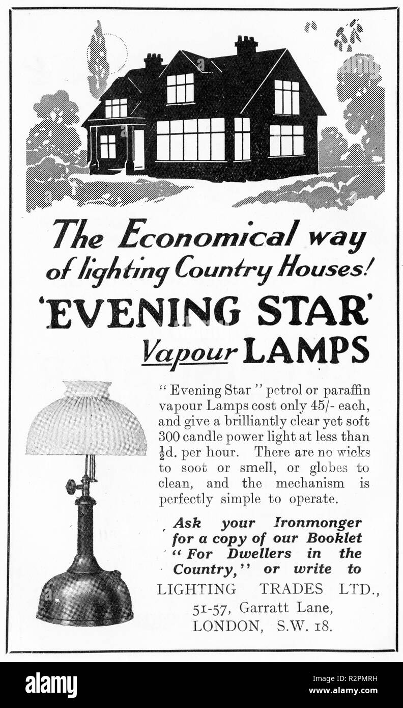 Halbton Werbung für Dampf Lampen, ca. 1930 Stockfoto