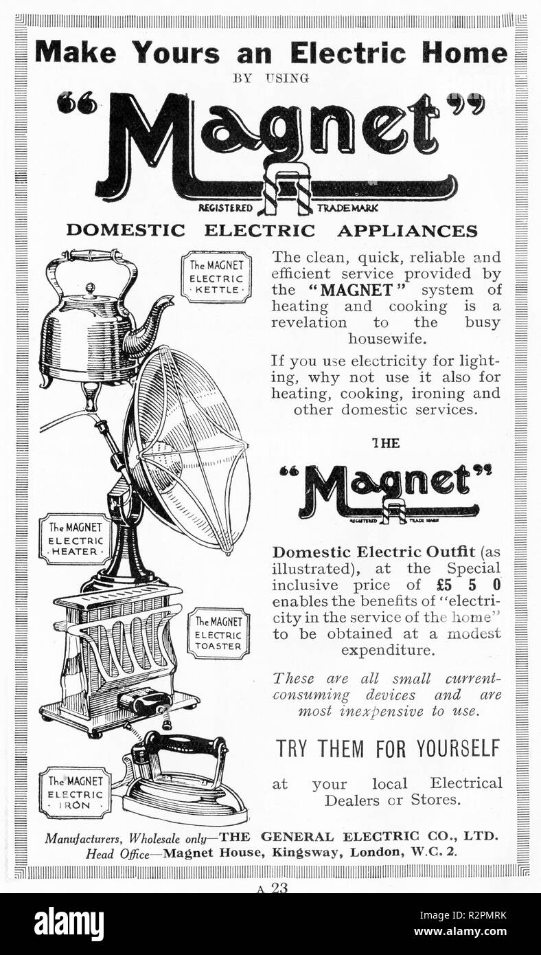 Halbton Werbung für Magnet Marke elektrische Geräte in London, ca. 1930 Stockfoto