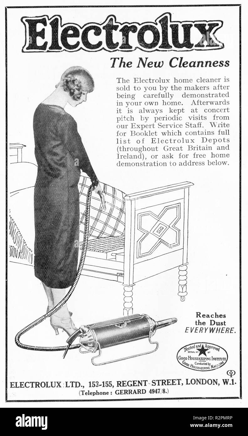 Halbton Werbung für electrolux Staubsauger in London, ca. 1930 Stockfoto