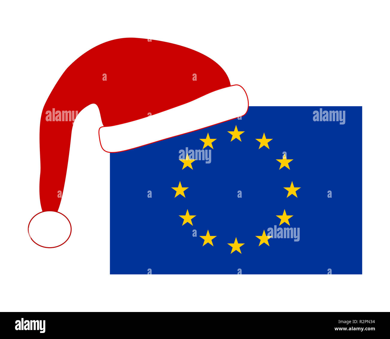 Eu-Flagge an Weihnachten mit roten santa claus hat Stockfoto