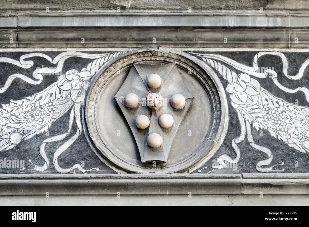 Florenz, Palazzo Medici Riccardi, Wappen, Aufzählungszeichen, Pillen Stockfoto