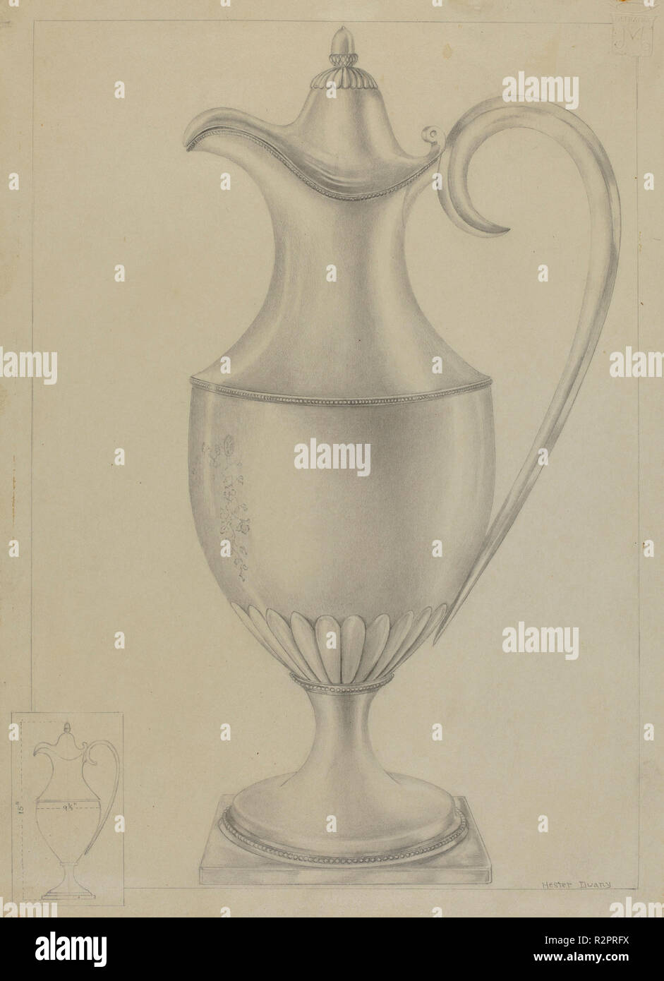 Silber Krug. Stand: 1935/1942. Maße: gesamt: 32,7 x 23,5 cm (12 7/8 x 9 1/4 in.). Medium: Graphit auf Pappe. Museum: Nationalgalerie, Washington DC. Autor: Hester Duany. Stockfoto