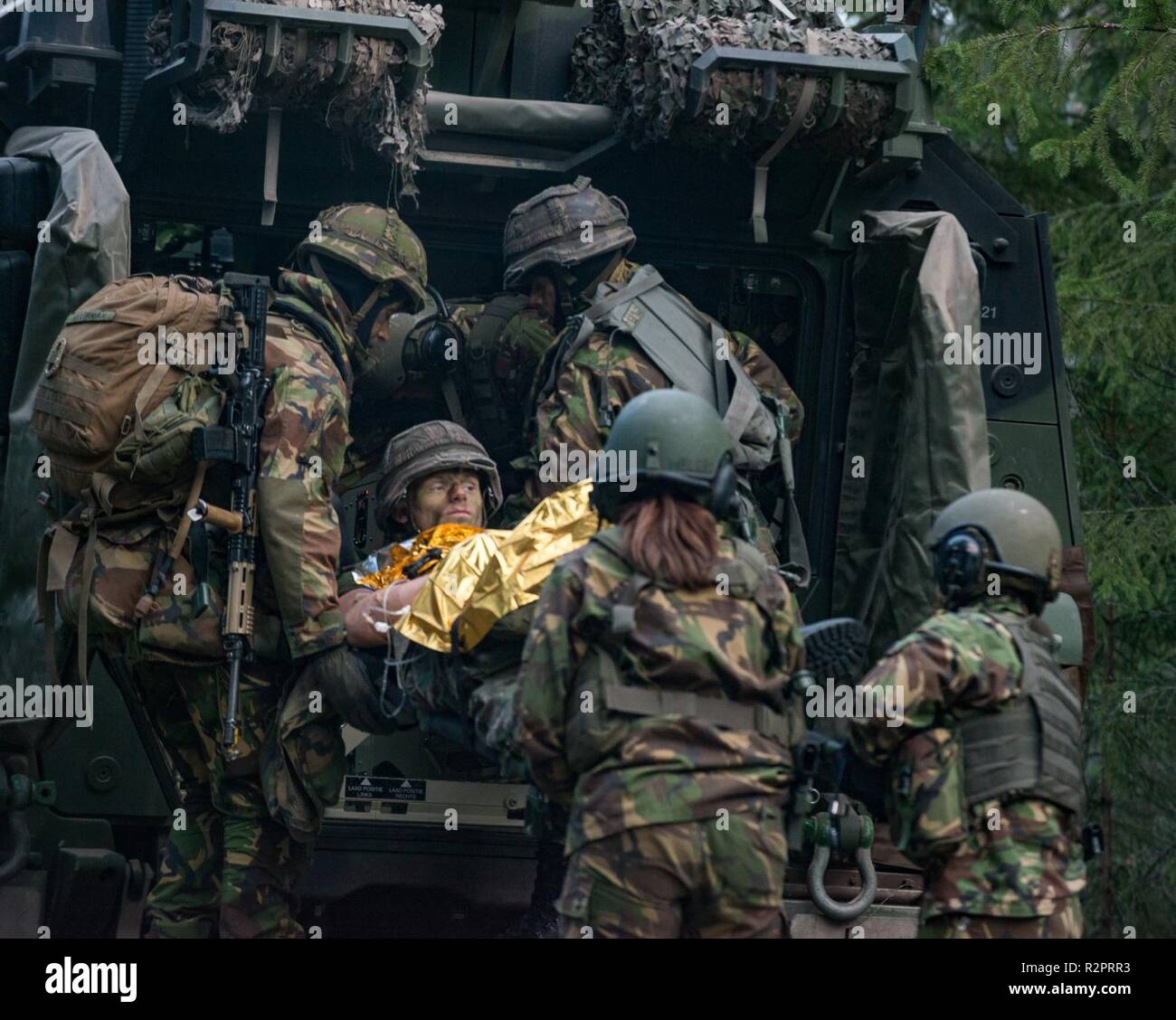 45 gepanzerte Infanteriebataillon (NLD) gibt eine Demonstration für den Besuch der niederländische Minister für Verteidigung. Der niederländische Verteidigungsminister zu Besuch in Rena während der Übung "Trident"-Phase. Ank Bijleveld zahlt einen besonderen Besuch auf NLD 45 Panzergrenadier Bataillon, das wird zur Speerspitze Bataillon der Sehr hohe Bereitschaft Joint Task Force 2019 zu leisten; die schnellsten einsetzbaren Asset der NATO Response Force. Mit rund 50.000 Mitarbeitern in Trident Zeitpunkt 2018 teilnehmen, es ist eines der größten NATO-Übungen in den letzten Jahren. Rund 250 Flugzeuge, 65 Schiffe und mehr als 10.000 vehic Stockfoto