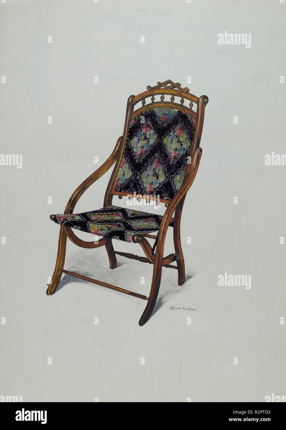 Klappbare Eiche Stuhl. Vom: C. 1937. Maße: gesamt: 54,3 x 40,1 cm (21 3/8 x 15 13/16 in.) Original IAD Objekt: 35 1/2' hoch; 18' breit an Arme, 16' Breite bei Seat.. Medium: Aquarell, Buntstift, Graphit und einige Zuspitzung auf Papier. Museum: Nationalgalerie, Washington DC. Thema: Florenz Truelson. Stockfoto