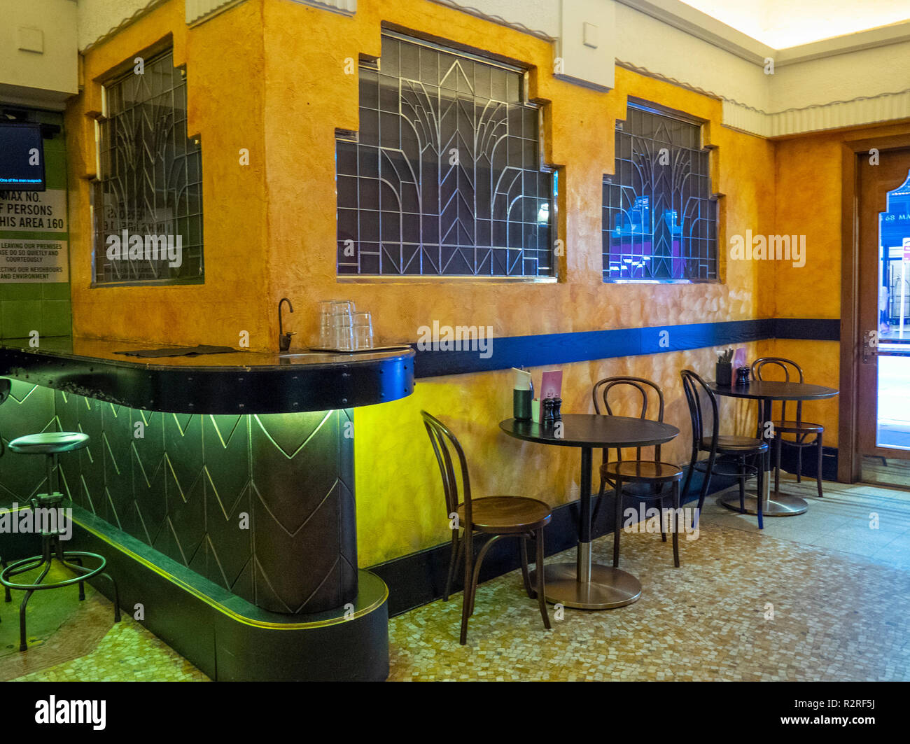 Einrichtung im Art déco-Stil cafe in Sydney, NSW, Australien. Stockfoto