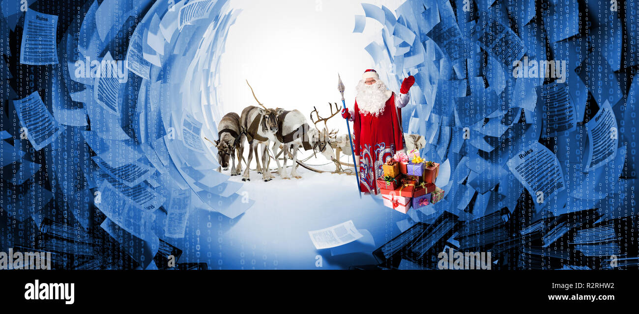 Santa Claus und seine Hirsche in Weihnachten Urlaub Stockfoto
