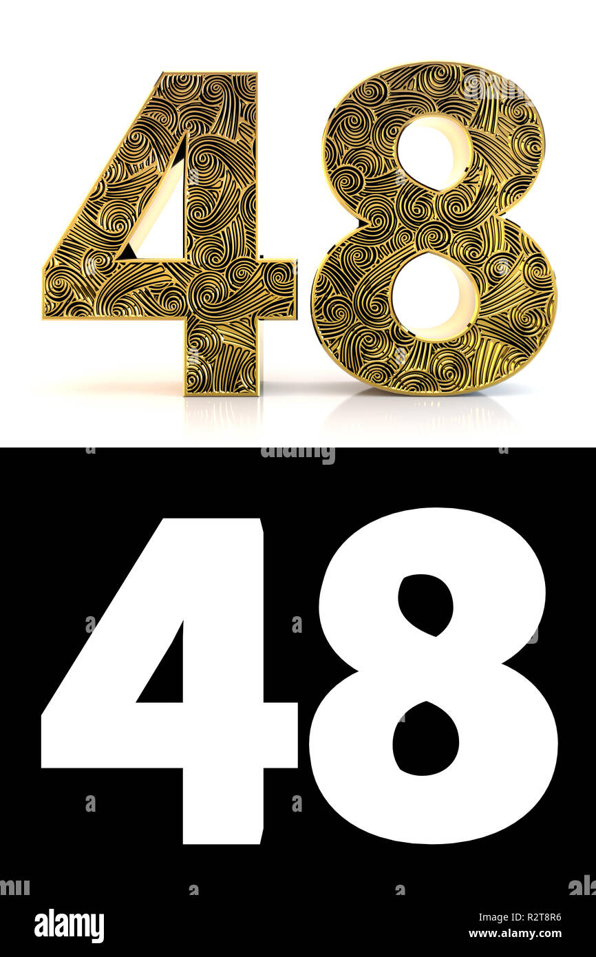 Goldene Zahl achtundvierzig (48 Jahre) auf weißem Hintergrund mit Muster  zentangle, Schlagschatten und Alpha Kanal. 3D-Darstellung Stockfotografie -  Alamy