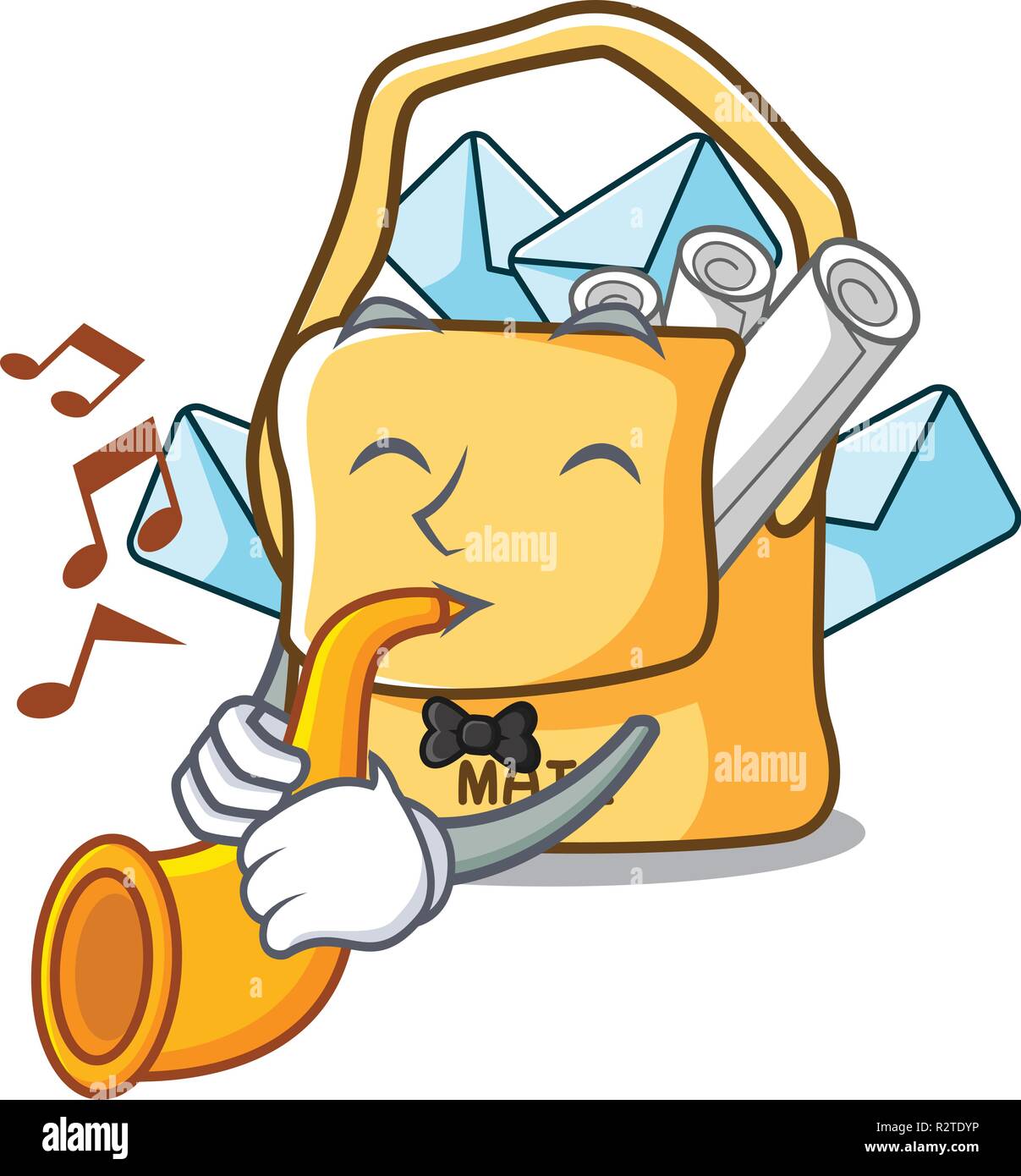 Mit Trompete mail Tasche Charakter auf Tisch vorne Stock Vektor