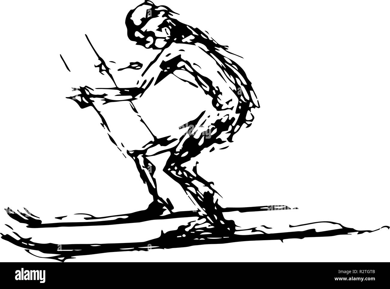 Schwarz und Weiß abstract vector Zeichnung eines Skifahren Mann. Stock Vektor