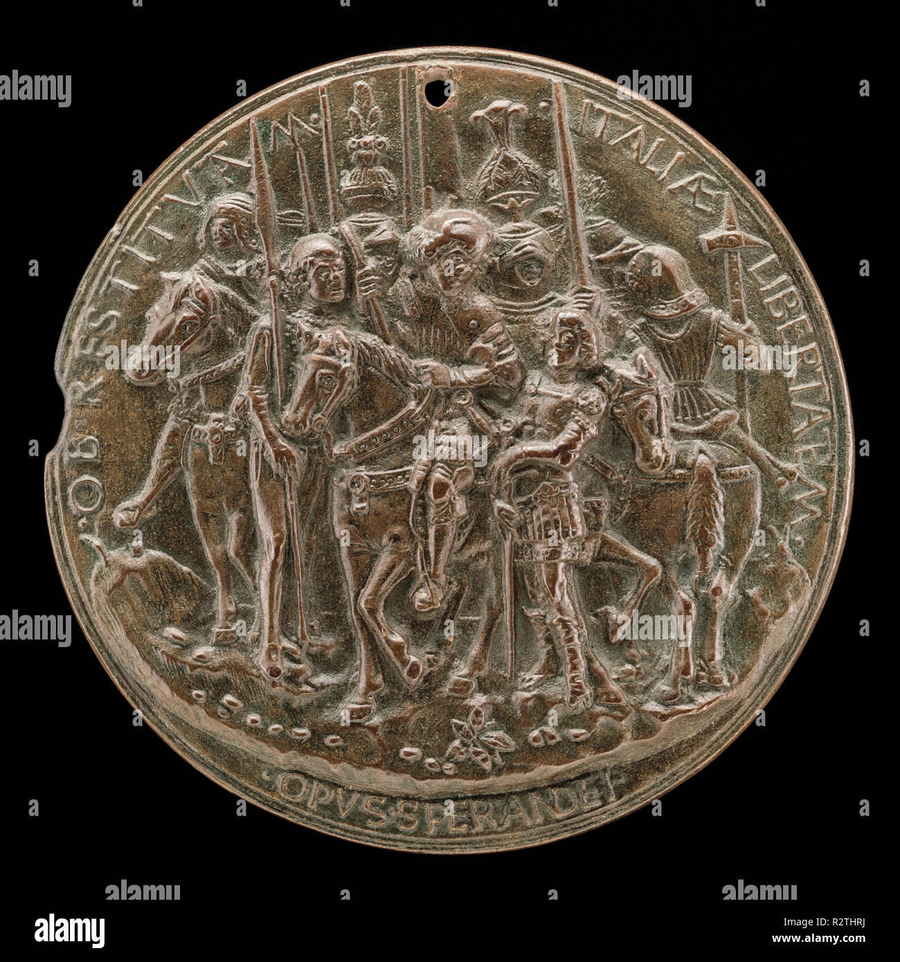 Francesco II Gonzaga und Soldaten [rückwärts]. Vom: C. 1495. Medium: Bronze. Museum: Nationalgalerie, Washington DC. Autor: Sperandio. Stockfoto