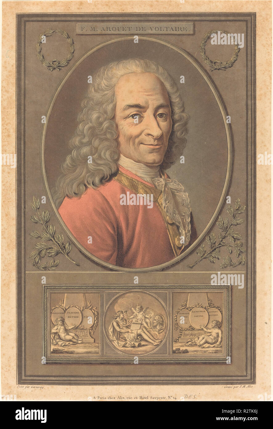 F.M. Arouet de Voltaire. Medium: Farbe der Aquatinta und Gravieren. Museum: Nationalgalerie, Washington DC. Autor: Pierre-Michel Alix nach Jean-François Garnerey. Stockfoto