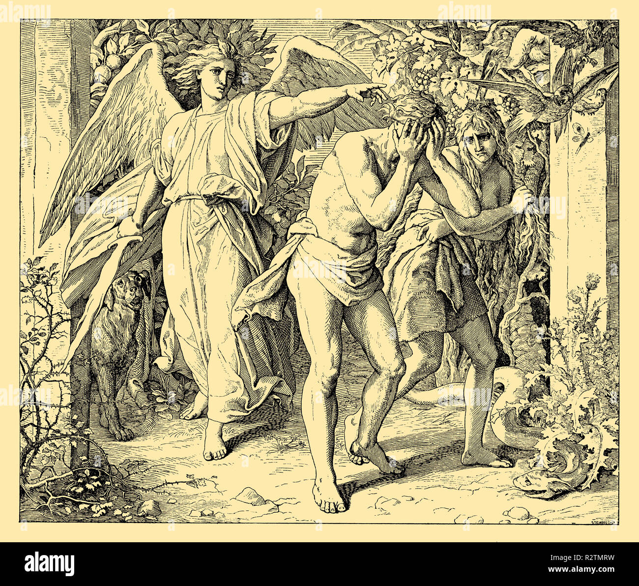 Adam und Eva in die Vertreibung aus dem Paradies, Julius Schnorr von Carolsfeld Stockfoto