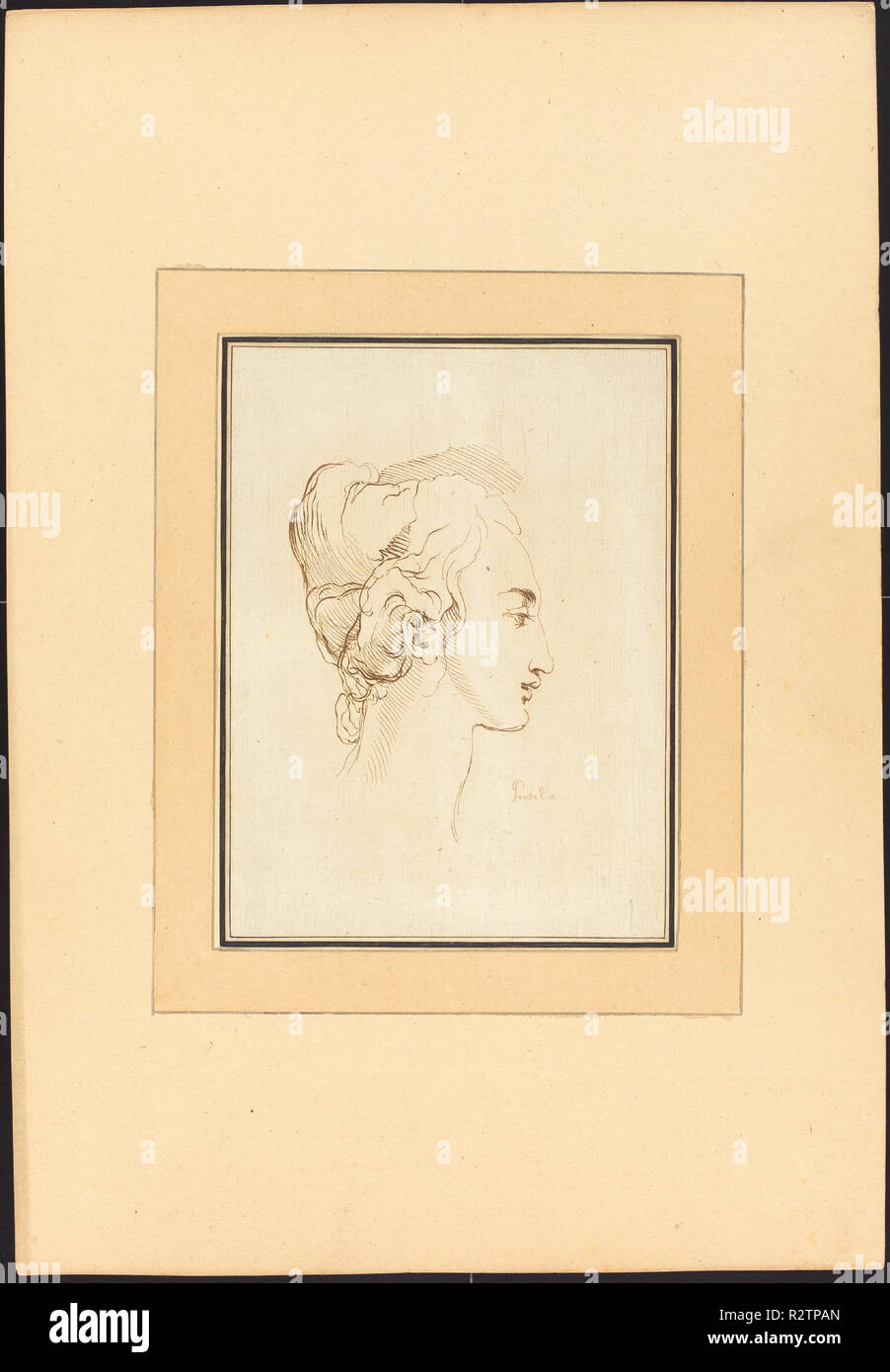 Kopf einer Frau. Vom: veröffentlicht 1782. Medium: Radierung. Museum: Nationalgalerie, Washington DC. Autor: Johann Gottlieb Prestel nach Guercino. Stockfoto