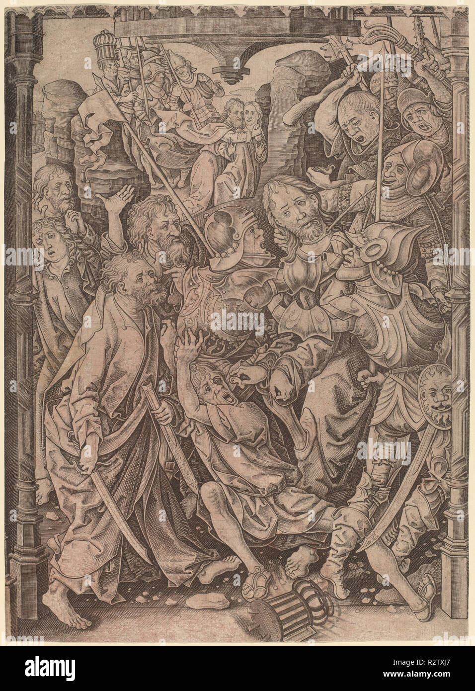 Der Verrat an Christus. Vom: C. 1485. Medium: Gravur. Museum: Nationalgalerie, Washington DC. Autor: Master I. A. M. von Zwolle. Stockfoto