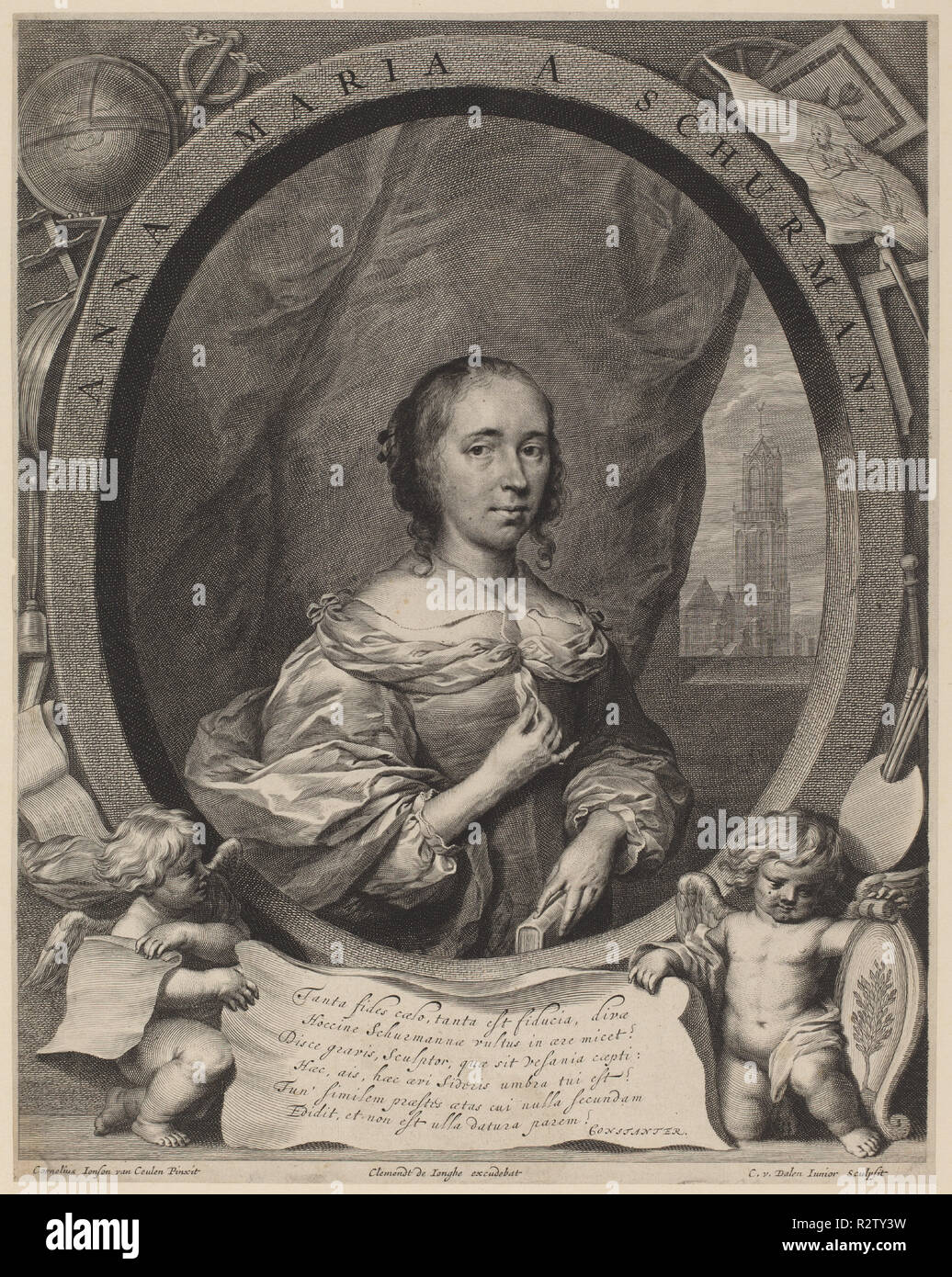 Anna Maria van Schurman. Vom: C. 1650. Medium: Gravur. Museum: Nationalgalerie, Washington DC. Autor: Cornelis Van Dalen die Jüngeren nach Cornelis Jonson van Ceulen. Stockfoto