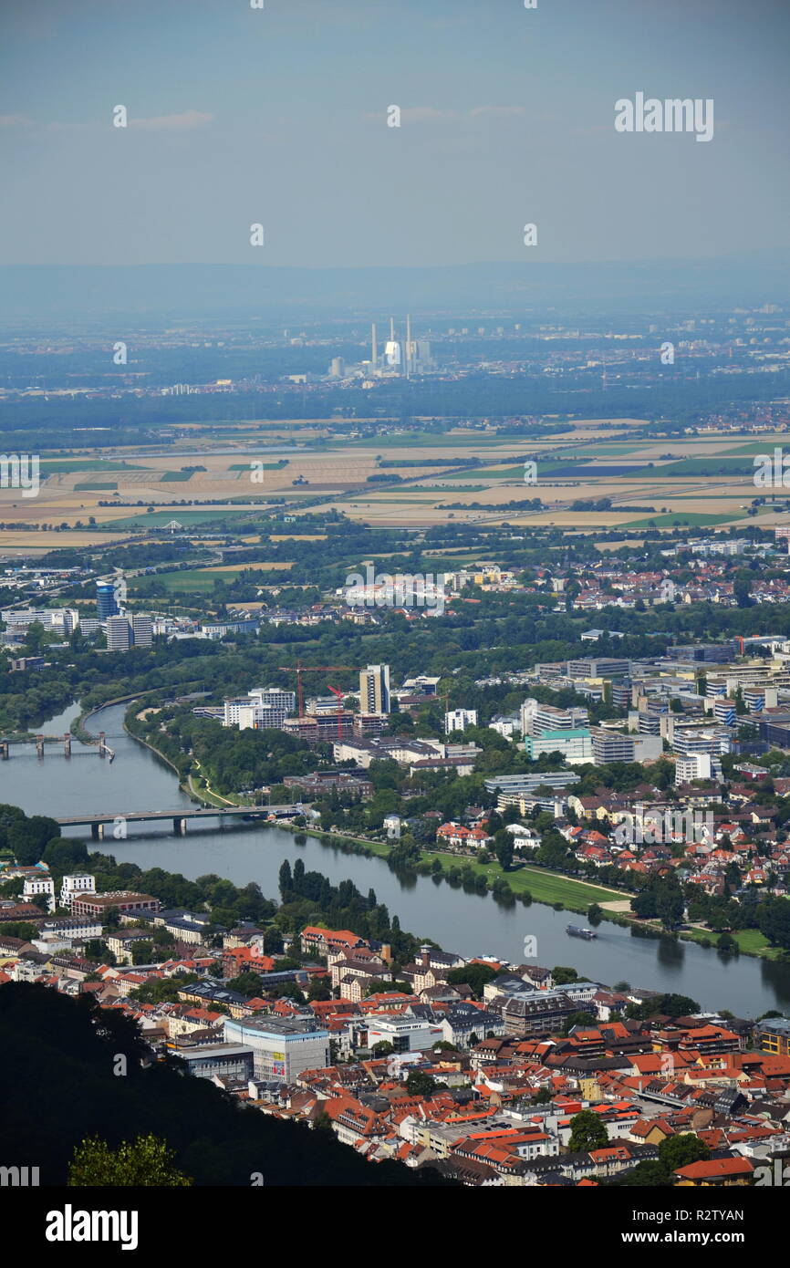 Heidelberg Luftaufnahme mit Neckar, Deutschland, sonnigen Sommertag Stockfoto