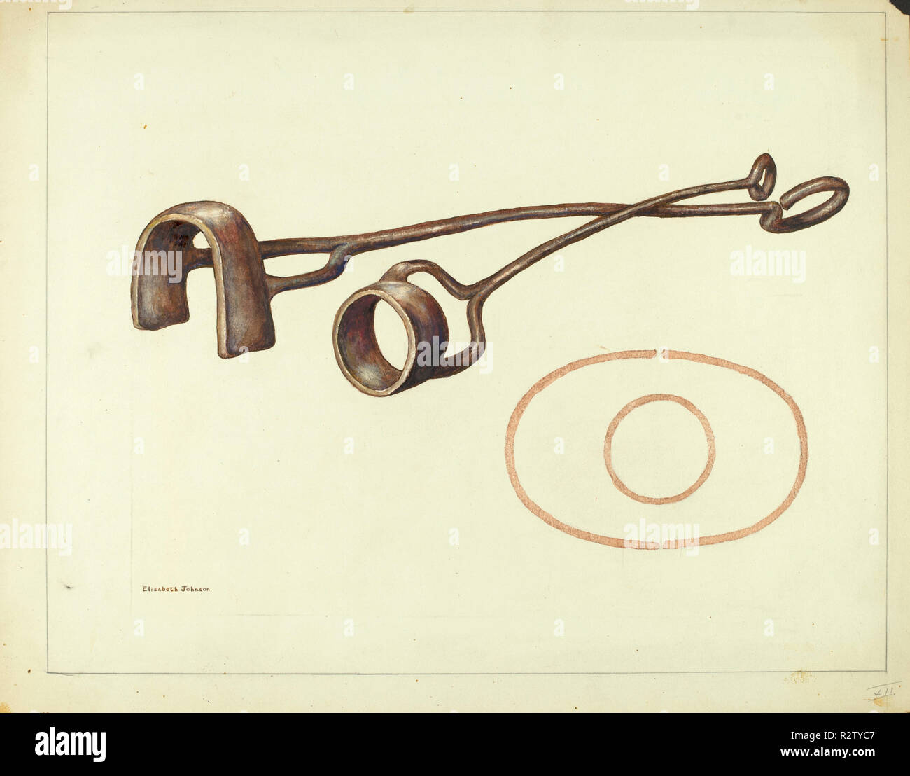 Branding Iron. Vom: C. 1942. Maße: gesamt: 30,5 x 39 cm (12 x 15 3/8 in.) Original IAD Objekt: 34' lang. Medium: Aquarell, Graphit und Feder und Tinte auf Papier. Museum: Nationalgalerie, Washington DC. Thema: Elizabeth Johnson. Stockfoto