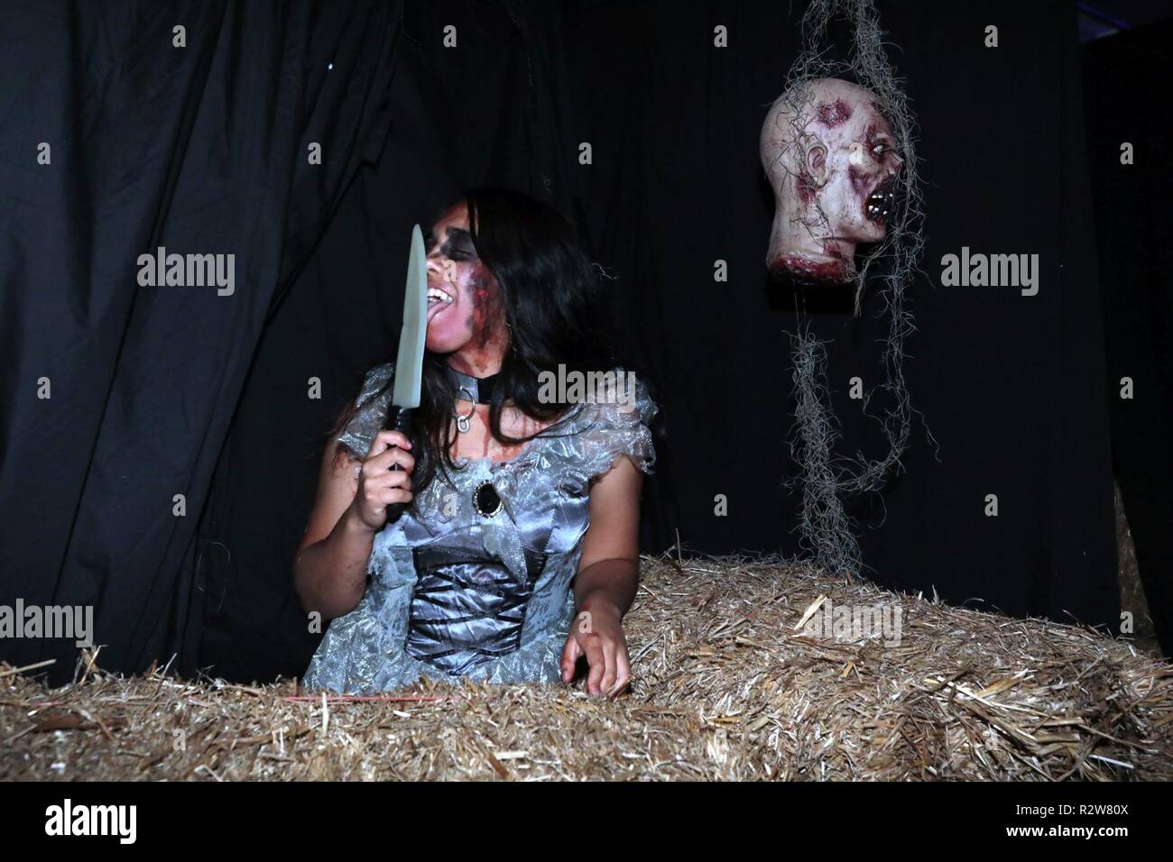 Dutzende Leute hatten eine unheimlich tolle Zeit bei der diesjährigen Haunted House Halloween Party an Bord Marine Corps Logistikstandort Hamburg, 26. Oktober. Einige der Kostüme inklusive der Adams Family, Wonder Woman, Wolverine und natürlich Elvis Presley. Stockfoto