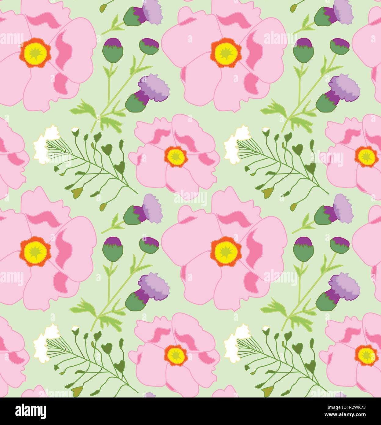 Die nahtlose Vektor Muster mit rosa und lila Blumen, hellen Hintergrund Stock Vektor