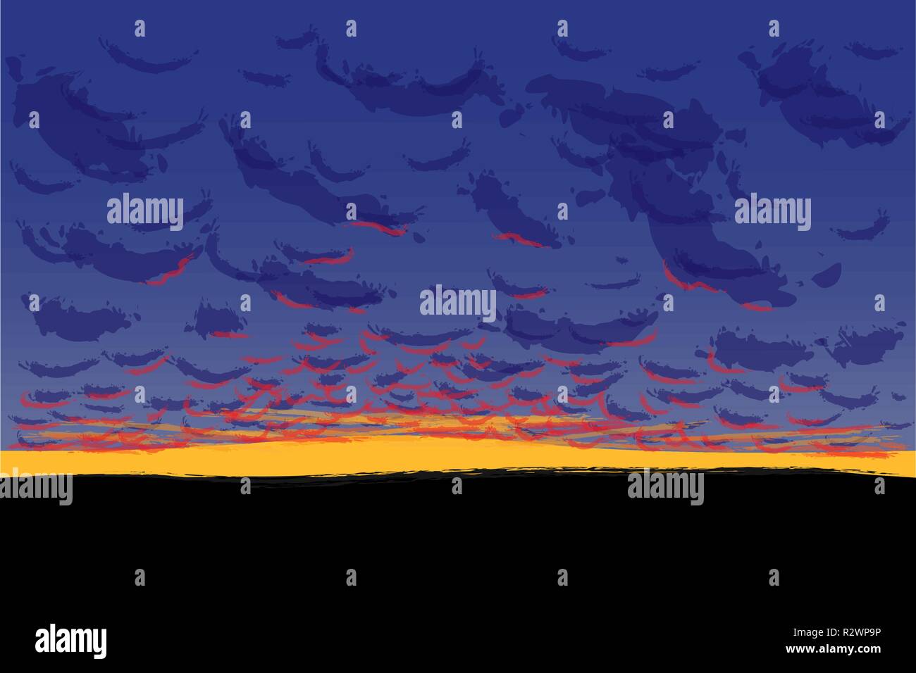 Sonnenuntergang Himmel mit Wolken cumulus, Vector Illustration Stock Vektor