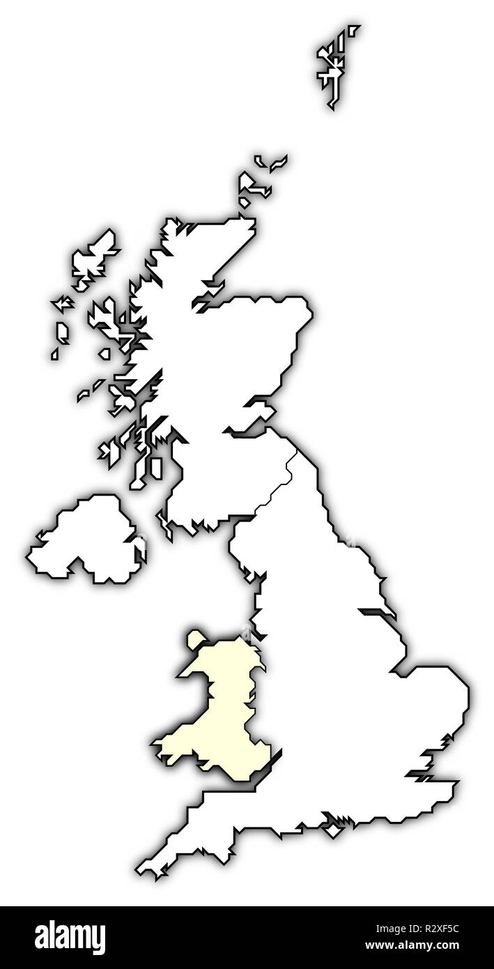 Politische Karte von Großbritannien mit mehreren Ländern, in denen Wales hervorgehoben ist. Stockfoto