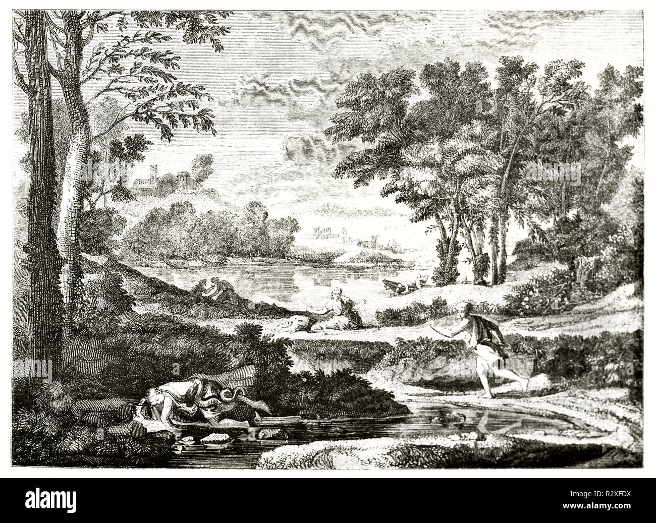 Reproduktion antiker Gemälde von Nicolas Poussin mit dem Titel les effets de la terreur. Publ. Auf Magasin Pittoresque, Paris, 1846 Stockfoto