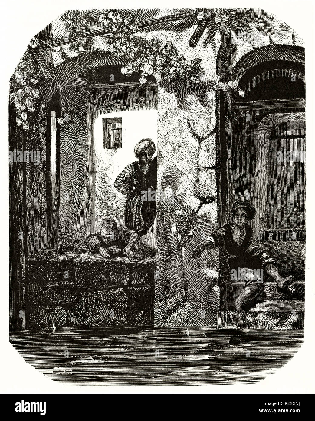 Alte Abbildung: Darstellung der Türkischen Kindergarten. Von Marvi nach Decamps, Publ. Auf Magasin Pittoresque, Paris, 1846 Stockfoto