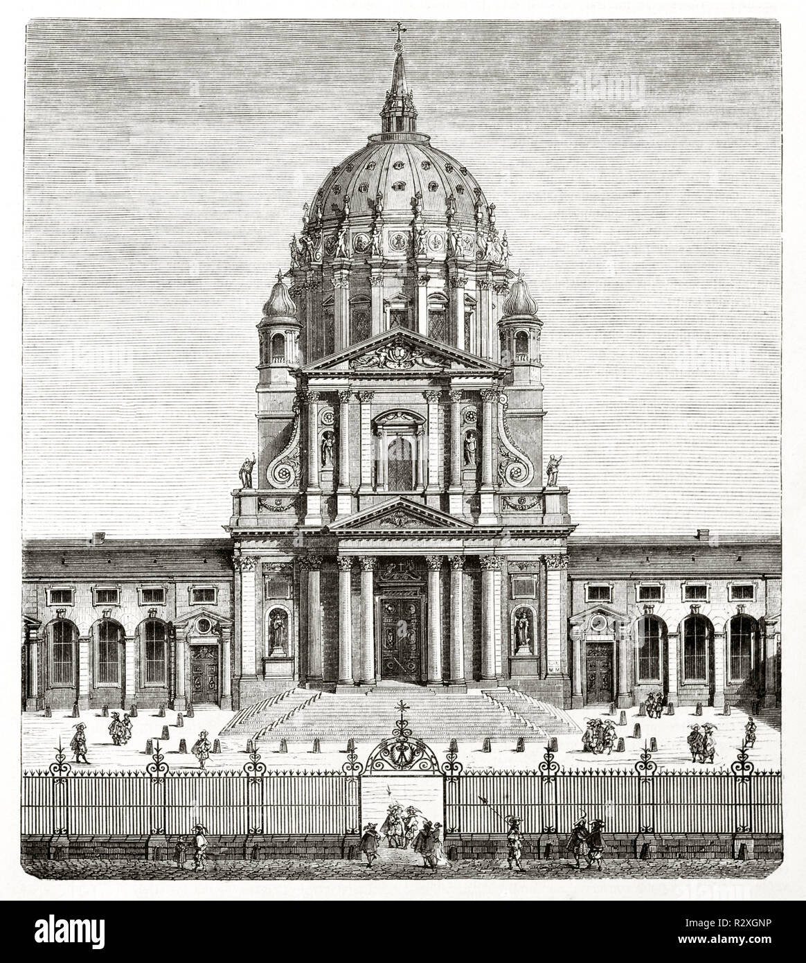 Alte Ansicht von Val-de-Grace Church, Paris. Von unbekannter Autor, Hrsg. auf Magasin Pittoresque, Paris, 1846 Stockfoto