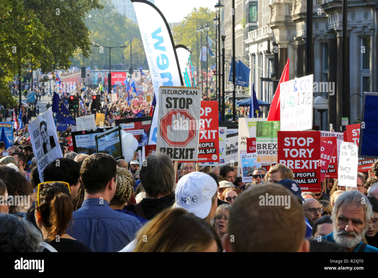 Zehntausende von Menschen beteiligen sich an der Abstimmung März für die Zukunft im Zentrum von London. Der März, die die Abstimmung Kampagne organisiert wird von jungen Menschen fordern, einen Menschen auf dem Brexit Abkommen geführt. Mit: Atmosphäre, Wo: London, Vereinigtes Königreich, wenn: 20 Okt 2018 Credit: Dinendra Haria/WANN Stockfoto
