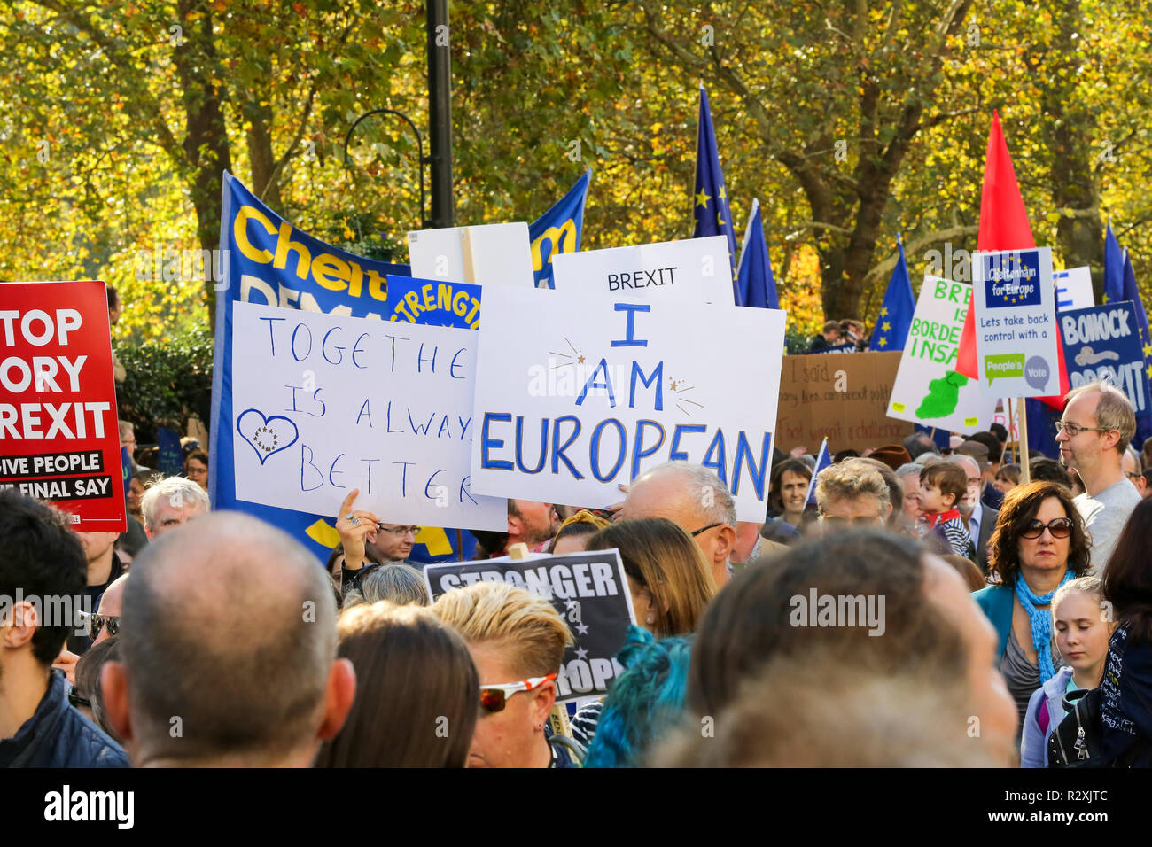 Zehntausende von Menschen beteiligen sich an der Abstimmung März für die Zukunft im Zentrum von London. Der März, die die Abstimmung Kampagne organisiert wird von jungen Menschen fordern, einen Menschen auf dem Brexit Abkommen geführt. Mit: Atmosphäre, Wo: London, Vereinigtes Königreich, wenn: 20 Okt 2018 Credit: Dinendra Haria/WANN Stockfoto