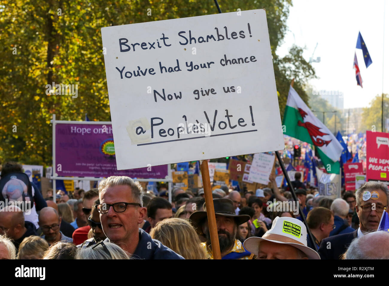 Zehntausende von Menschen beteiligen sich an der Abstimmung März für die Zukunft im Zentrum von London. Der März, die die Abstimmung Kampagne organisiert wird von jungen Menschen fordern, einen Menschen auf dem Brexit Abkommen geführt. Mit: Atmosphäre, Wo: London, Vereinigtes Königreich, wenn: 20 Okt 2018 Credit: Dinendra Haria/WANN Stockfoto
