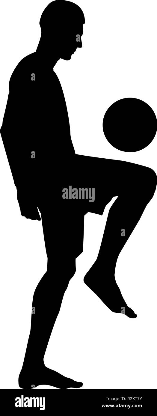 Fußball-Spieler jonglieren Kugel mit seinem Knie oder stopft den Ball auf seinem Fuß silhouette Symbol Farbe schwarz Vektor I Stil einfach Bild Stock Vektor