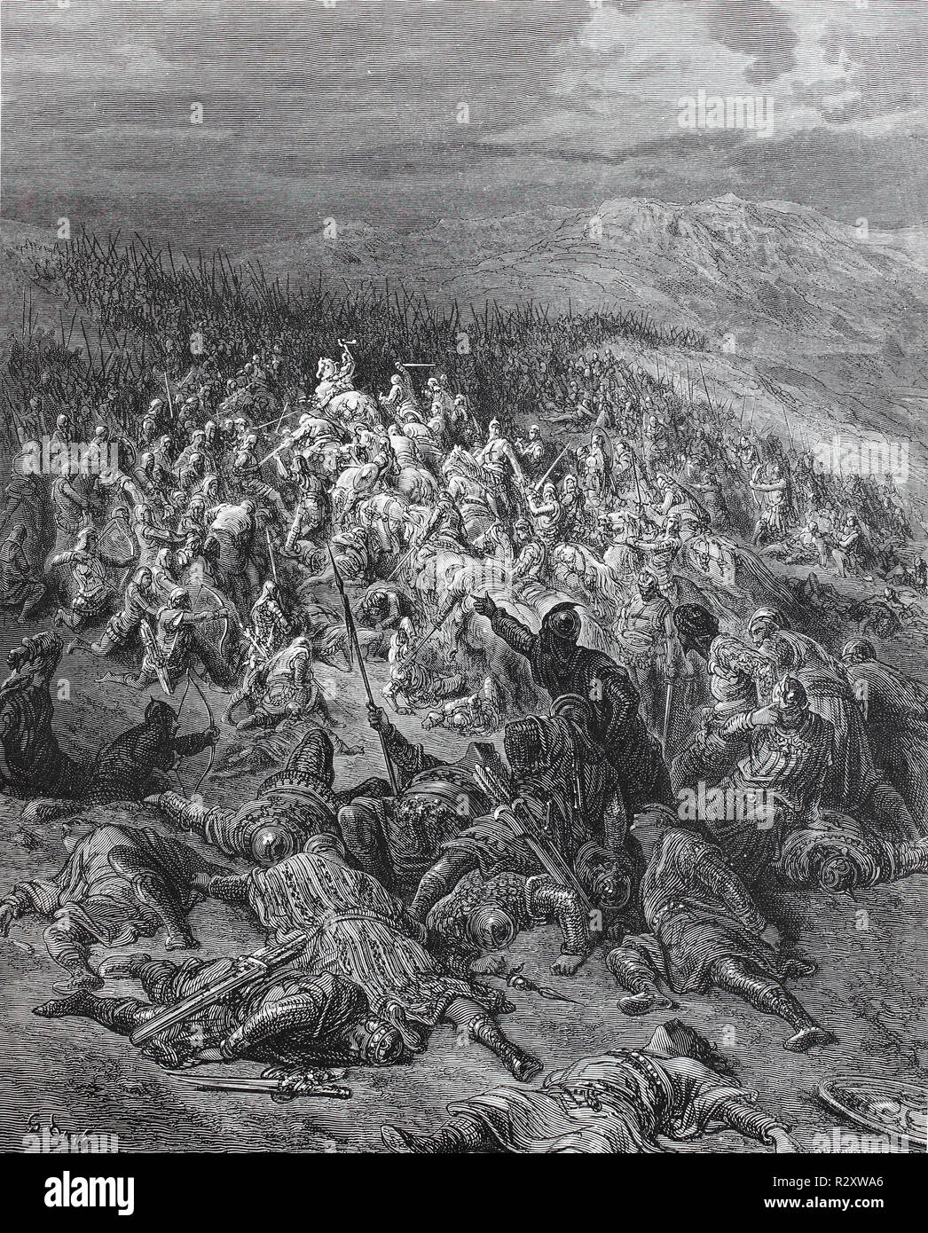 Digital verbesserte Reproduktion, die Schlacht von Ascalon fand am 12.August 1099 kurz nach der Eroberung Jerusalems, und ist oft die letzte Aktion des Ersten Kreuzzugs. Die Schlacht bei Ascalon, von einer ursprünglichen Drucken im 19. Jahrhundert veröffentlicht. Stockfoto