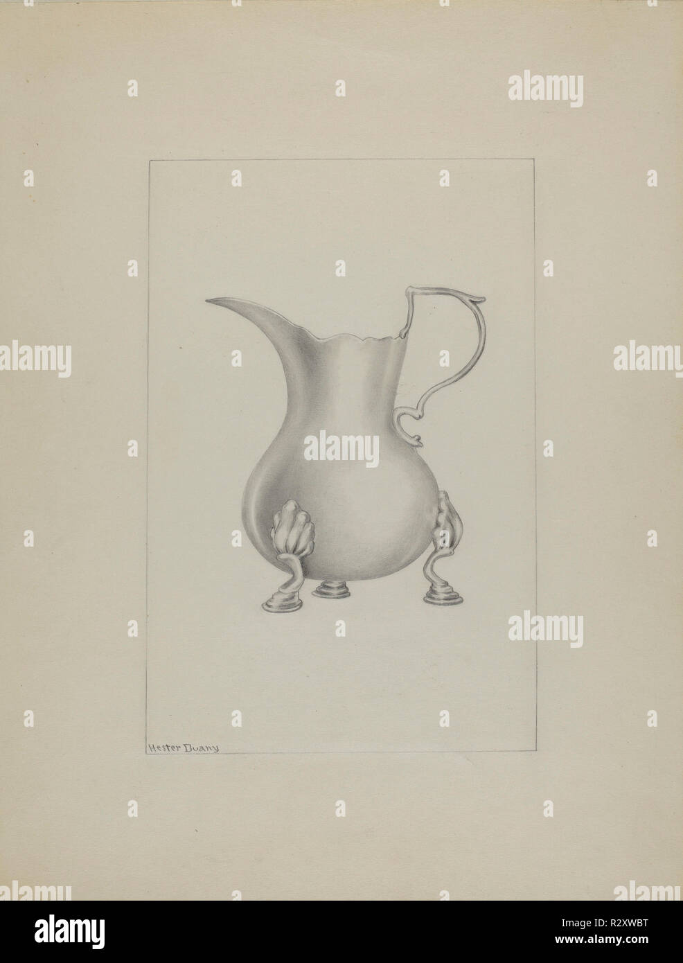 Silber Rahmtopf. Vom: C. 1937. Maße: gesamt: 29,2 x 22,5 cm (11 1/2 x 8 7/8 in.). Medium: Graphit auf Papier. Museum: Nationalgalerie, Washington DC. Autor: Hester Duany. Stockfoto