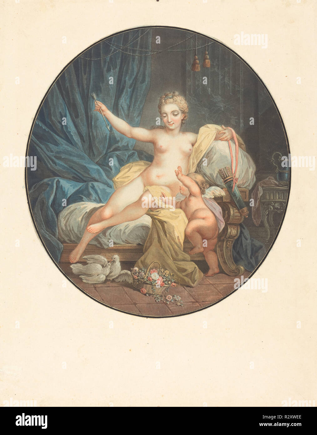 Venus desarmant l'Amour. Medium: Farbe aquatinta. Museum: Nationalgalerie, Washington DC. Autor: Jean-François Janinet nach Jacques Charlier. Stockfoto