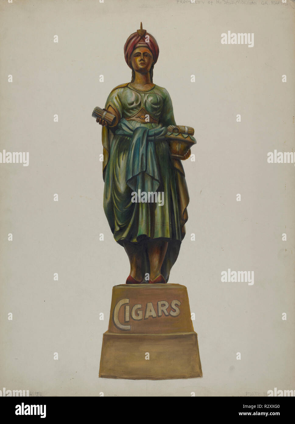 Cigar Store Abbildung. Vom: C. 1937. Maße: gesamt: 50,6 x 38,1 cm (19 15/16 x 15 in.). Medium: Aquarell, Graphit und Farbstift auf Pappe. Museum: Nationalgalerie, Washington DC. Autor: Walter Hochstrasser. Stockfoto