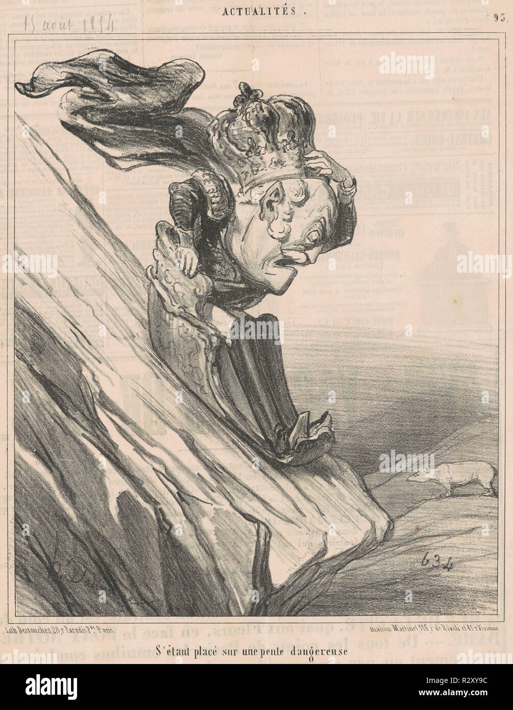 S'étant Placé sur une Pente dangereuse. Vom: 19. Medium: Lithographie. Museum: Nationalgalerie, Washington DC. Thema: Honoré Daumier. Stockfoto